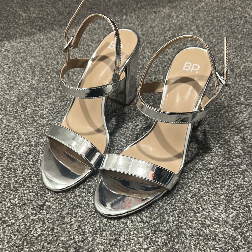 bp Silver Strappy Block Heels